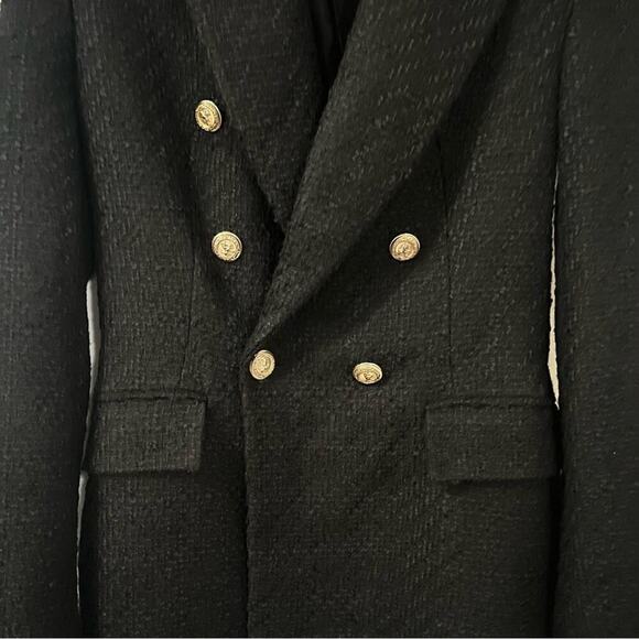 ZARA Black DOUBLE BREASTED TEXTURED WEAVE JACKET XS - Picture 9 of 11